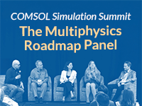 Five speakers sit on a stage to discuss the future of multiphysics simulation.