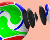 A schematic illustration of the Adidas Trionda with the sensor chip and part of the ball cut out for viewing.
