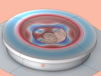 Gros plan sur la pression acoustique en surface d'un petit haut-parleur intelligent.