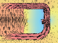 A 2D plot depicting magnetic flux density created by both external magnets in the charging case and internal magnets in the balance armature receiver.