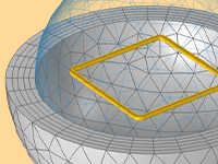 Ein Modell einer quadratischen Drahtschleife, die sich in einem kugelförmigen Gebiet befindet.