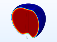 Die innere Temperaturverteilung eines Apfels, dargestellt in der Rainbow-Farbtabelle.