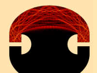 Une simulation d'optique ondulatoire de la distribution du champ dans la pièce non éclairée de Penrose.
