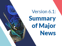 バージョン6.1と書かれたビデオポスター： ミキサー模型の横に「Summary of Major News」と書かれたビデオポスター. 