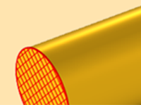 A closeup view of model of a yellow cylinder representing a wire.