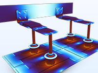A close-up view of a busbar–anode assembly showing the distribution of electromagnetic heat sources.