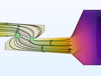 Visualizzazione dettagliata dei flussi di corrente elettrica attraverso un interruttore a contatto e distribuzione della temperatura.