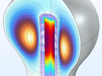 A close-up view of an electrode-less lamp model with plasma acting as the secondary winding.