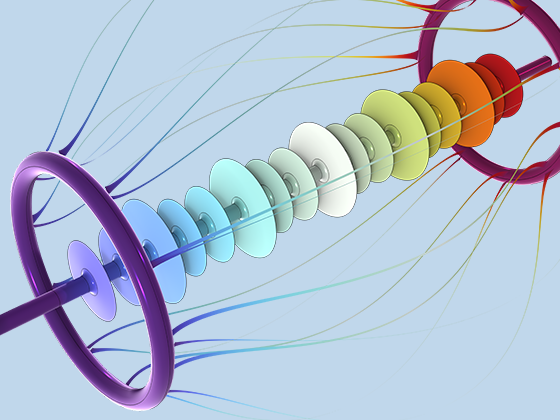 A close-up view of an insulator model showing the electric potential distribution.