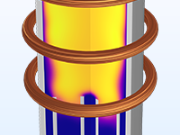 A detailed view of a plasma torch model showing the temperature distribution.