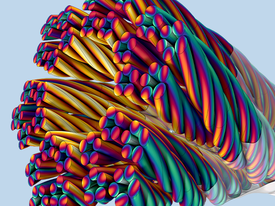 A close-up view of the current density distribution in a type-4 triple-twisted litz wire.