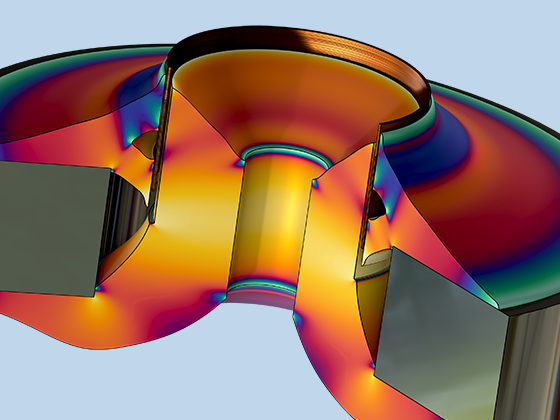 A close-up view of the magnetic flux density distribution in an optimized loudspeaker core.