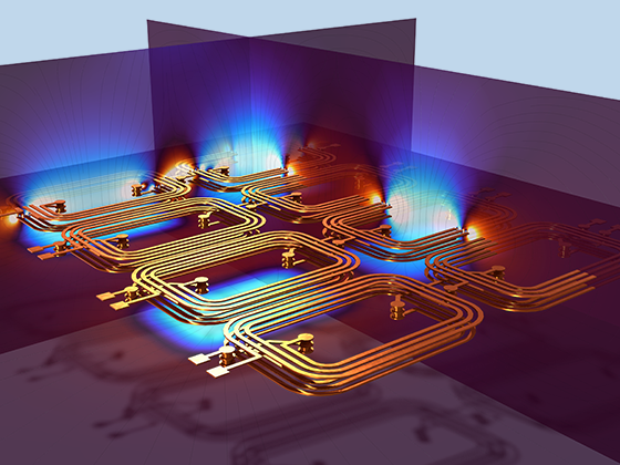 A close-up view of the inductance matrix extraction of a PCB coil array.