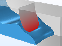 Visualizzazione in dettaglio dell'interazione fluido-struttura dell'acqua in un contenitore.