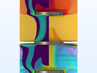 Une vue rapprochée d'un modèle de colonne d'extraction liquide-liquide montrant la concentration et la phase dispersée.