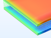 A closeup view of a layered shell model showing the piezoelectric and metal layer.