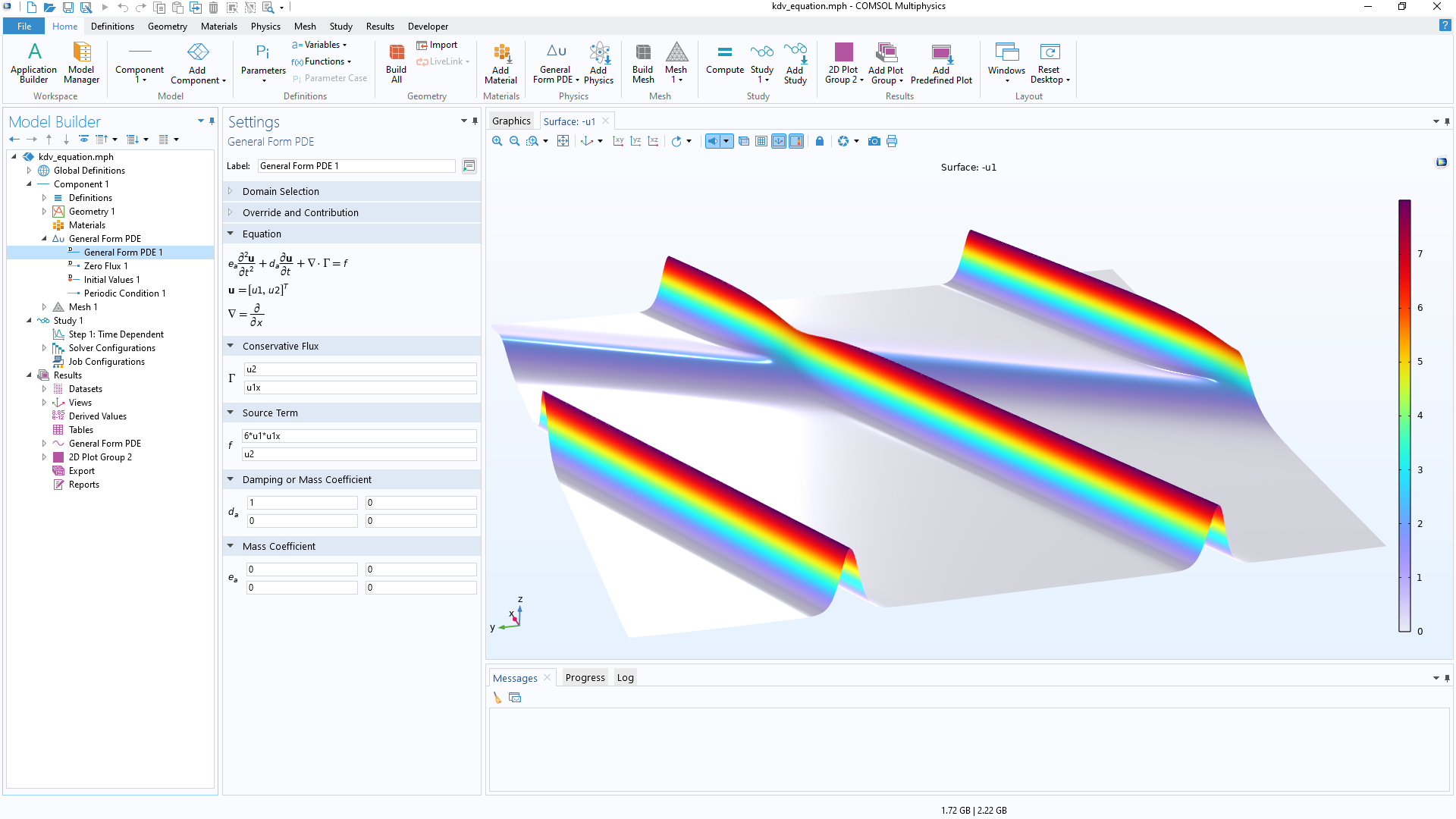 A screenshot showing where to enter PDEs into the COMSOL Multiphysics GUI.