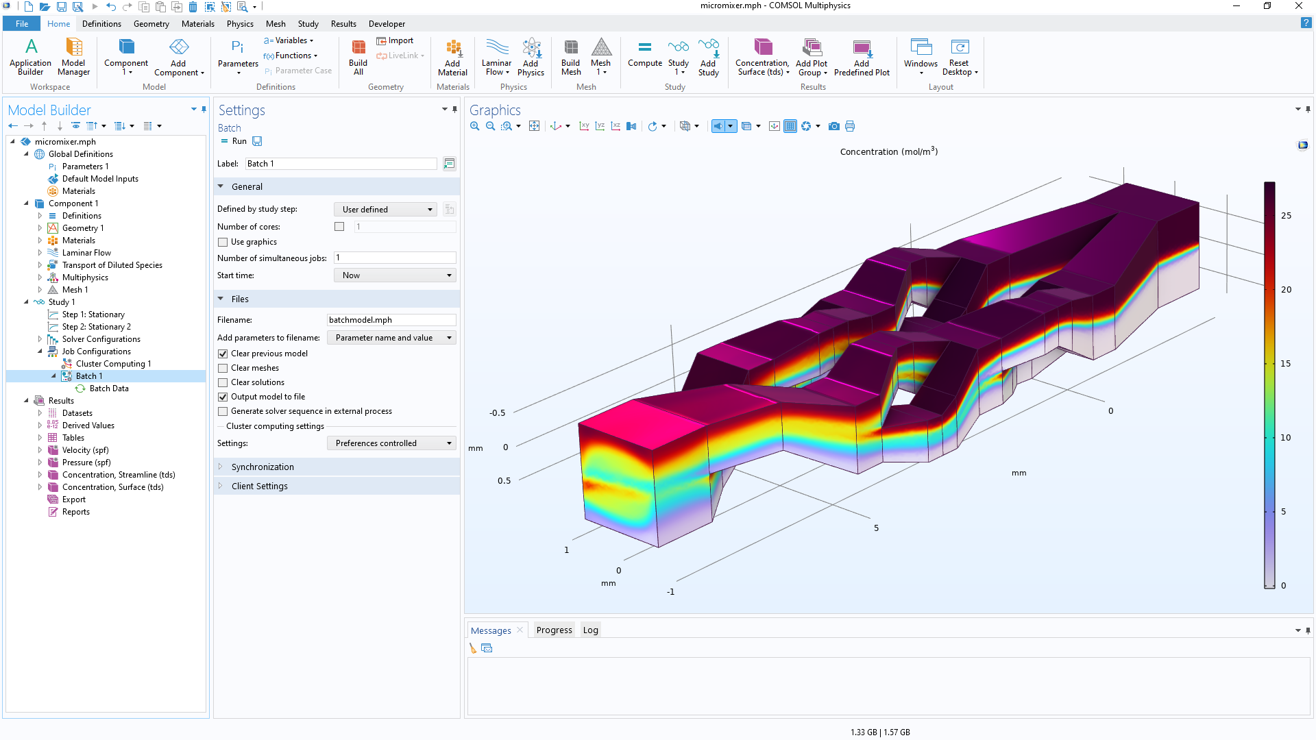 A screenshot of a model that uses the cluster capabilities in COMSOL Multiphysics.