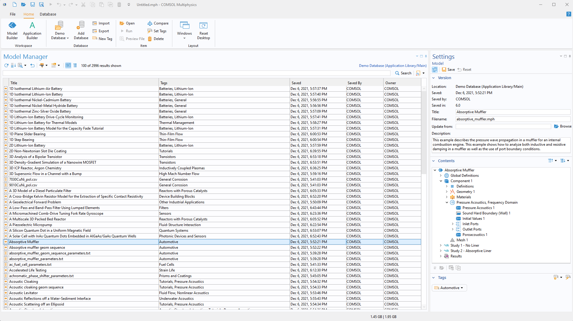 The Model Manager workspace in the COMSOL Multiphysics<sup>®</sup> user interface.