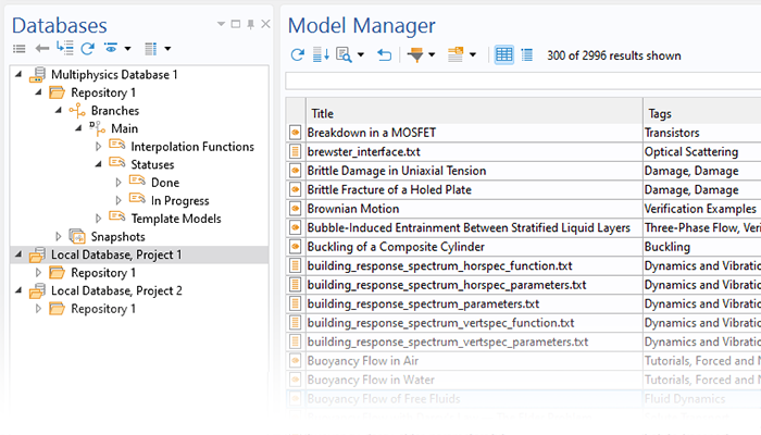 A close-up view of the Model Manager with a list of databases to the left.