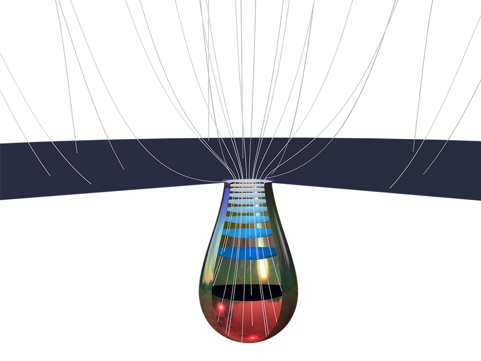 白い流線を持つ虹色の分布で腐食率を示すピットのモデル.