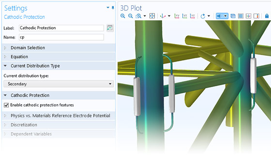 A close-up view of the Cathodic Protection settings and a jacket structure model in the Graphics window.