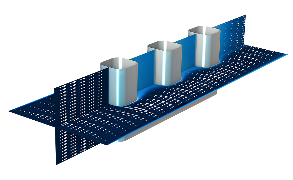Modello di un elettrodo a filo visualizzato in un gradiente di colore dal blu scuro al grigio.