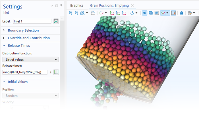 Eine Detailansicht der Einlass-Einstellungen und ein Trichterströmungsmodell im Grafikfenster.