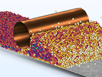 Detailansicht eines Pulverbettmodells mit verschiedenfarbigen Körnern.