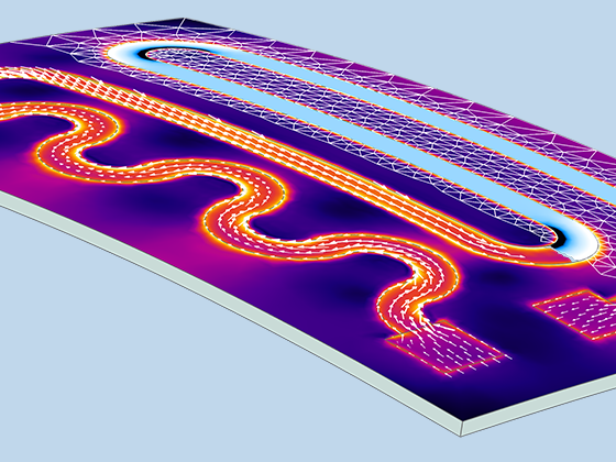 ジュール効果による熱伝達と変形を示す加熱回路の詳細図.