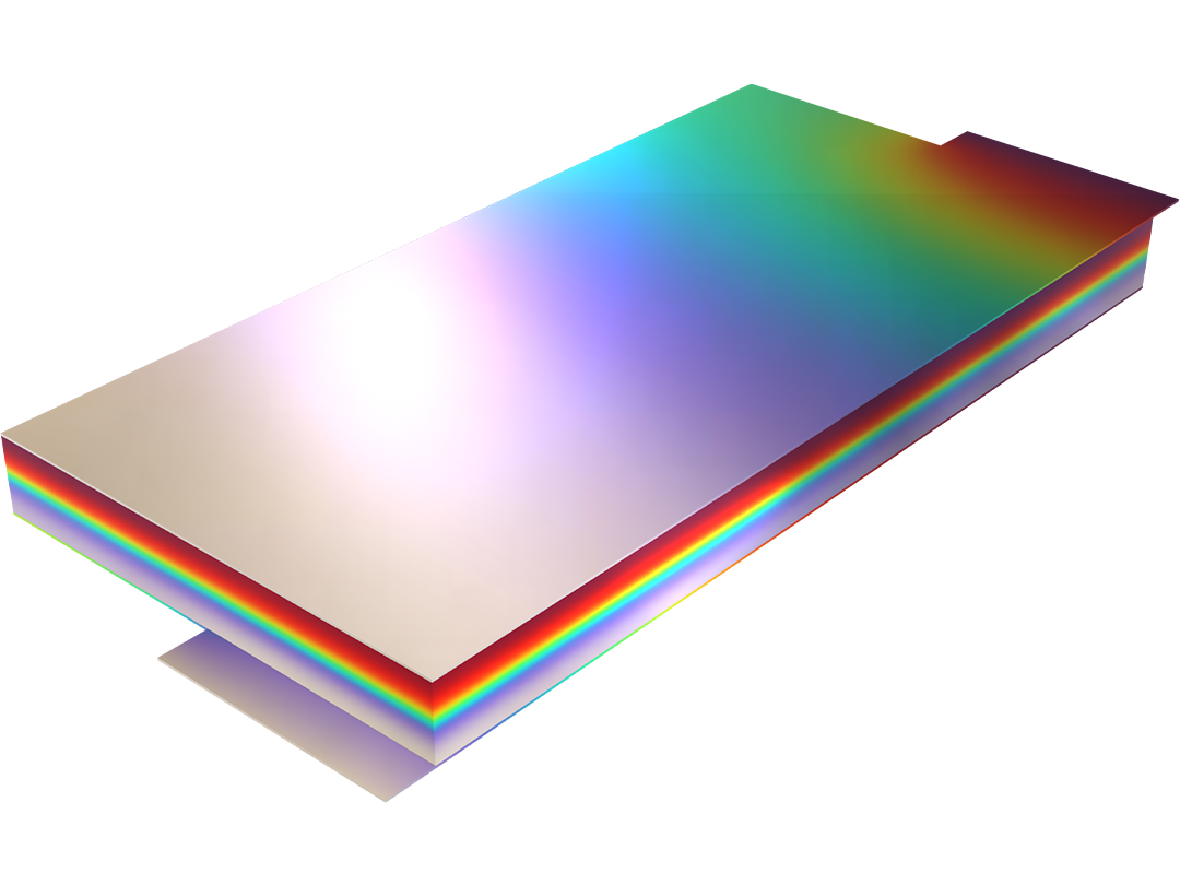 A pouch battery model showing the electric potential.