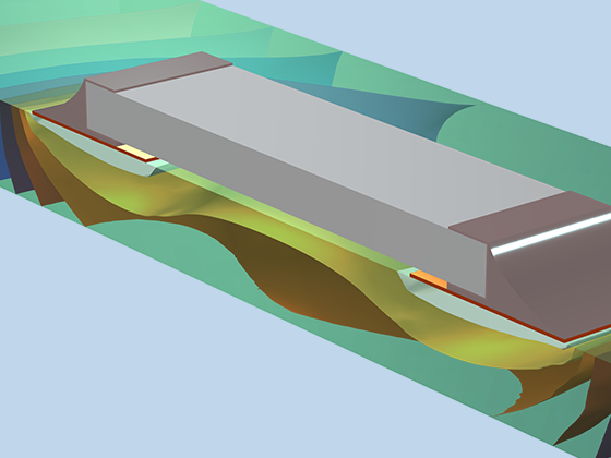 Detailansicht eines Oberflächenwiderstandsmodells, die die Material- und Temperaturergebnisse zeigt.