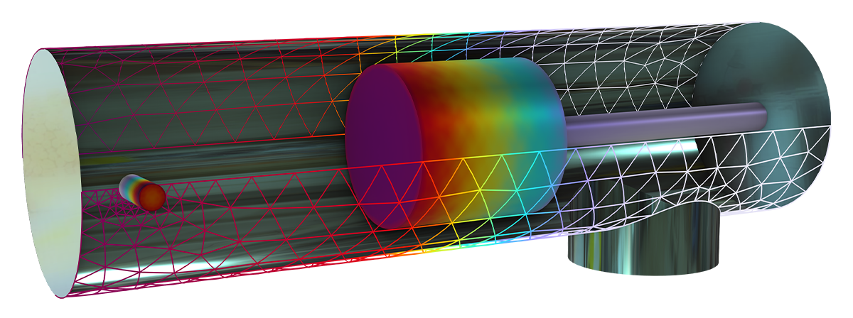Ein Vakuummodell, das den molekularen Flussanteil in der Prism-Farbtabelle zeigt.