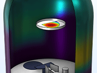 Увеличенное изображение модели термического испарителя, показана толщина плёнки.
