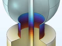 A close-up view of a vacuum chamber model in the Thermal Wave color table.
