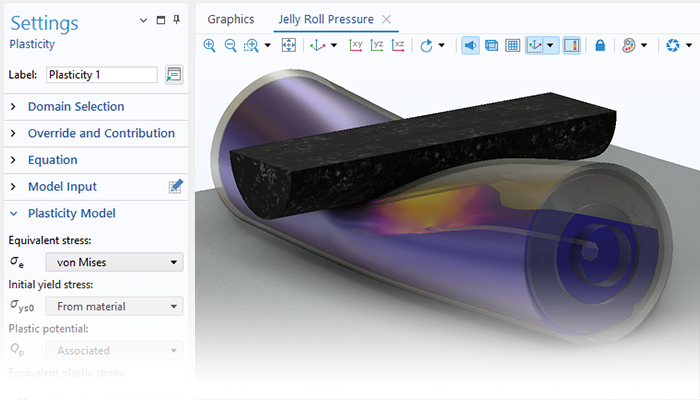 A close-up view of the Plasticity settings and a battery model in the Graphics window.