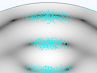 Nahaufnahme eines akustischen Levitatormodells, das die suspendierten Partikel zeigt.