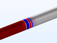 A close-up view of a pipe system showing the acoustic velocity.
