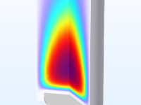 A close-up view of a DC discharge model showing the plasma density.