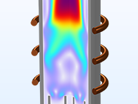 Detailansicht eines ICP-Plasmabrennermodells mit Darstellung der Temperatur.