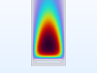 Vista in primo piano di un modello di scarica DC che mostra la densità del plasma.