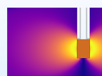 Detailansicht eines ECR-Plasmaquellenmodells mit Darstellung der Temperatur.