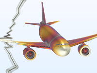 Eine Nahansicht eines Flugzeugmodells, die das elektrische Feld zeigt.