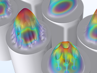Sei strutture che mostrano il profilo di densità delle particelle nella tabella dei colori Prism.