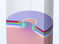 A close-up view of a 3D cylindrical vessel with metal electrodes and oxide layers.