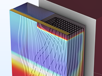 Увеличенное изображение модели IGBT транзистора, на котором показана плотность распределения электронов с использованием цветовой палитры Dipole.