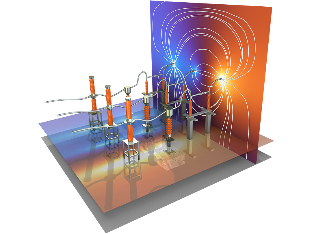 A switchgear model showing the electric field.