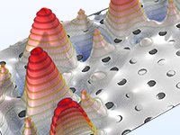 光子晶体模型的特写视图，其中显示电场。