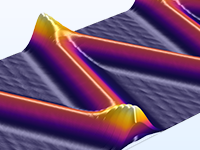 A closeup view of a  Gaussian beam model propagating through a light guide, visualized in a zig-zag pattern.