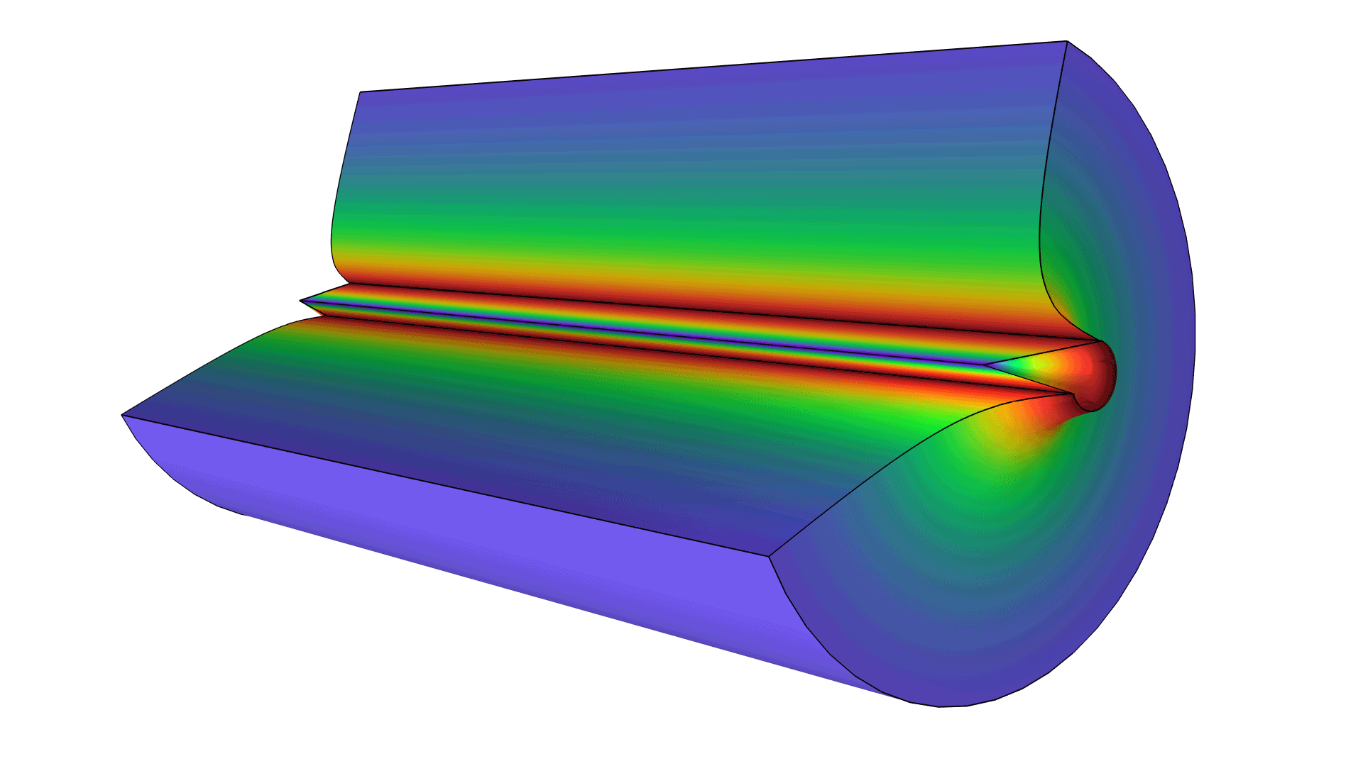 A conductor model showing the magnetic flux density in the Spectrum color table.